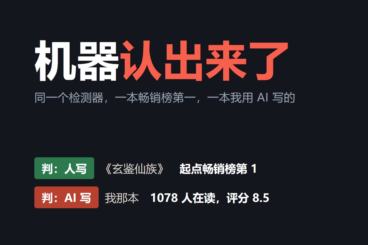 我把畅销榜第一和自己的 AI 小说一起喂给了检测器